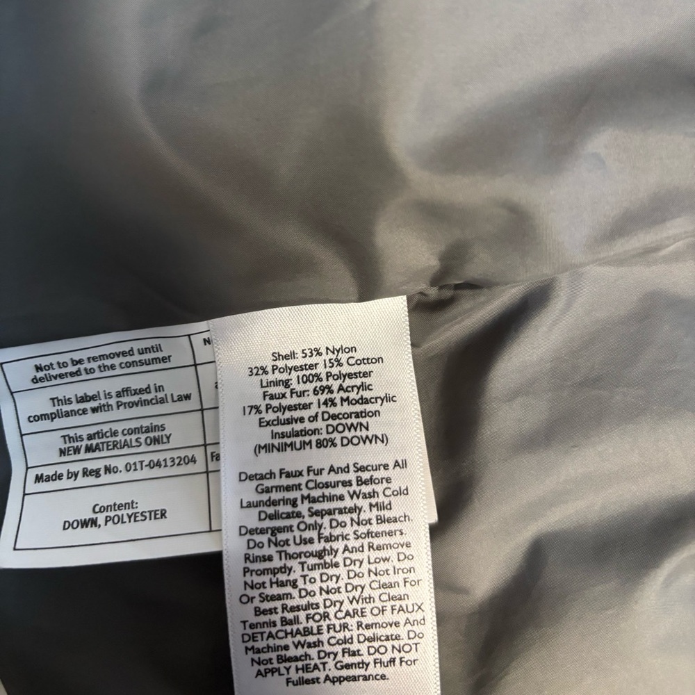 Eddie Bauer grey/green PXL Down Parka, detachable hood with faux fur. - Picture 6 of 6